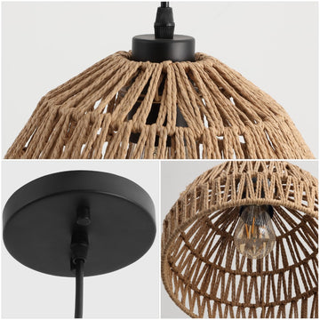 Campana 20" Bohemian Modern Woven Rattan/Iron LED Pendant